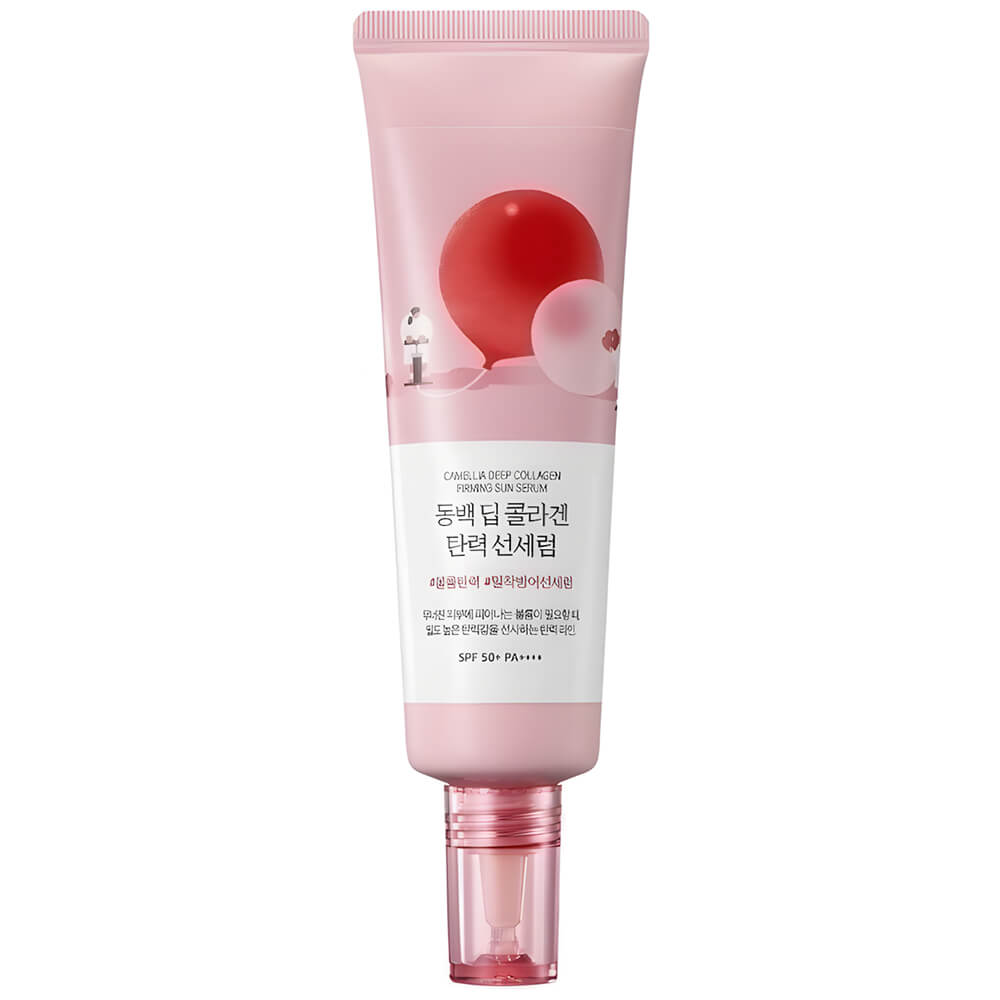 Солнцезащитная сыворотка с коллагеном Round Lab Camellia Deep Collagen Firming Sun Serum SPF50+ PA++++, 50 мл